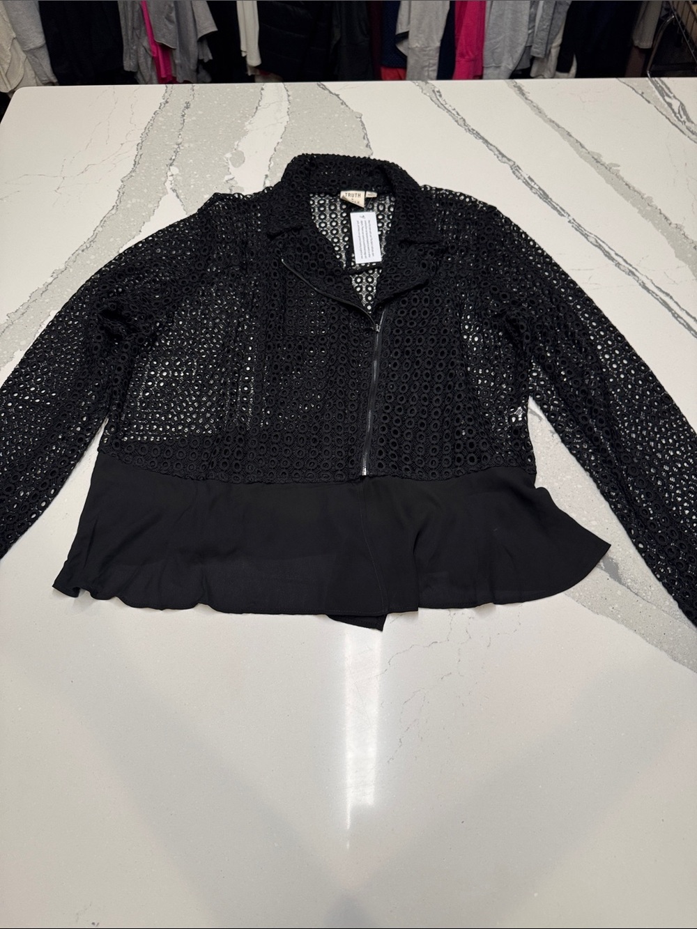 Truth & Style Black Eyelet Zip Floaty Peplum Moto Jacket NWT Sz1X